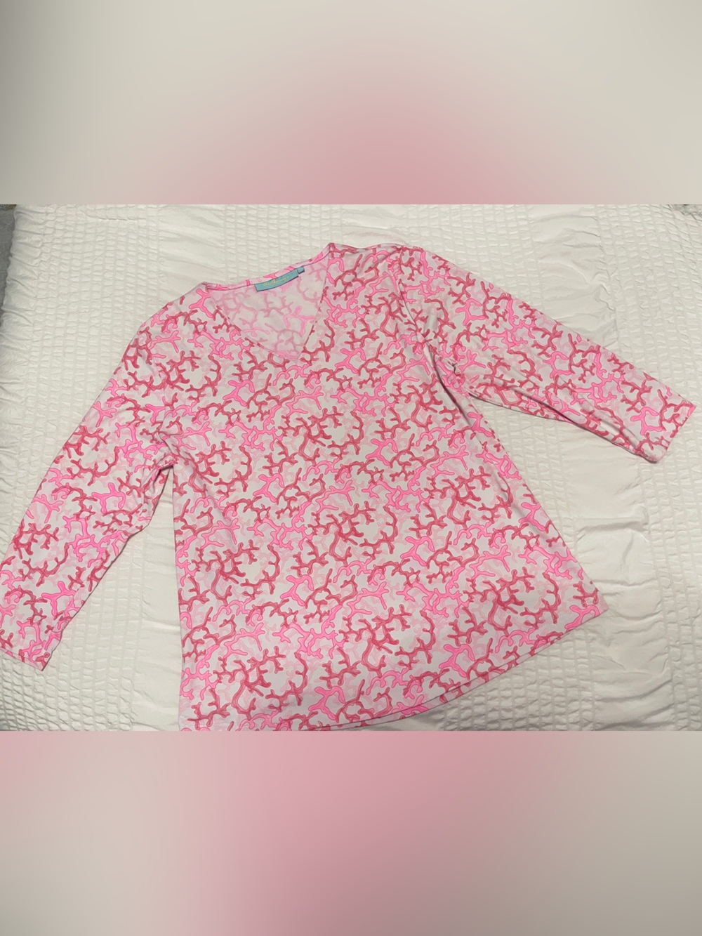 Coral Pink Patterned Long-Sleeve Top